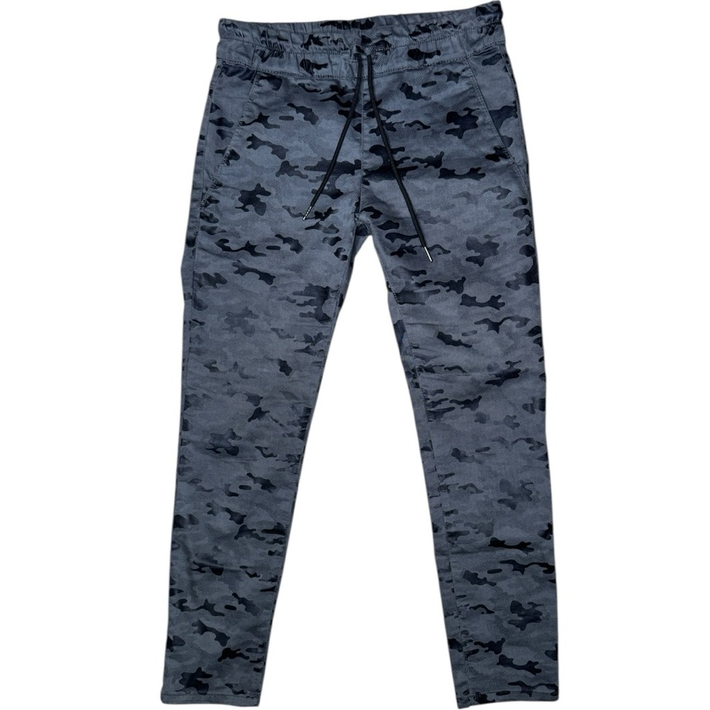 Bevy Flog Shely Camo Print Pants 27 Pull-on Drawstring Pockets Gray